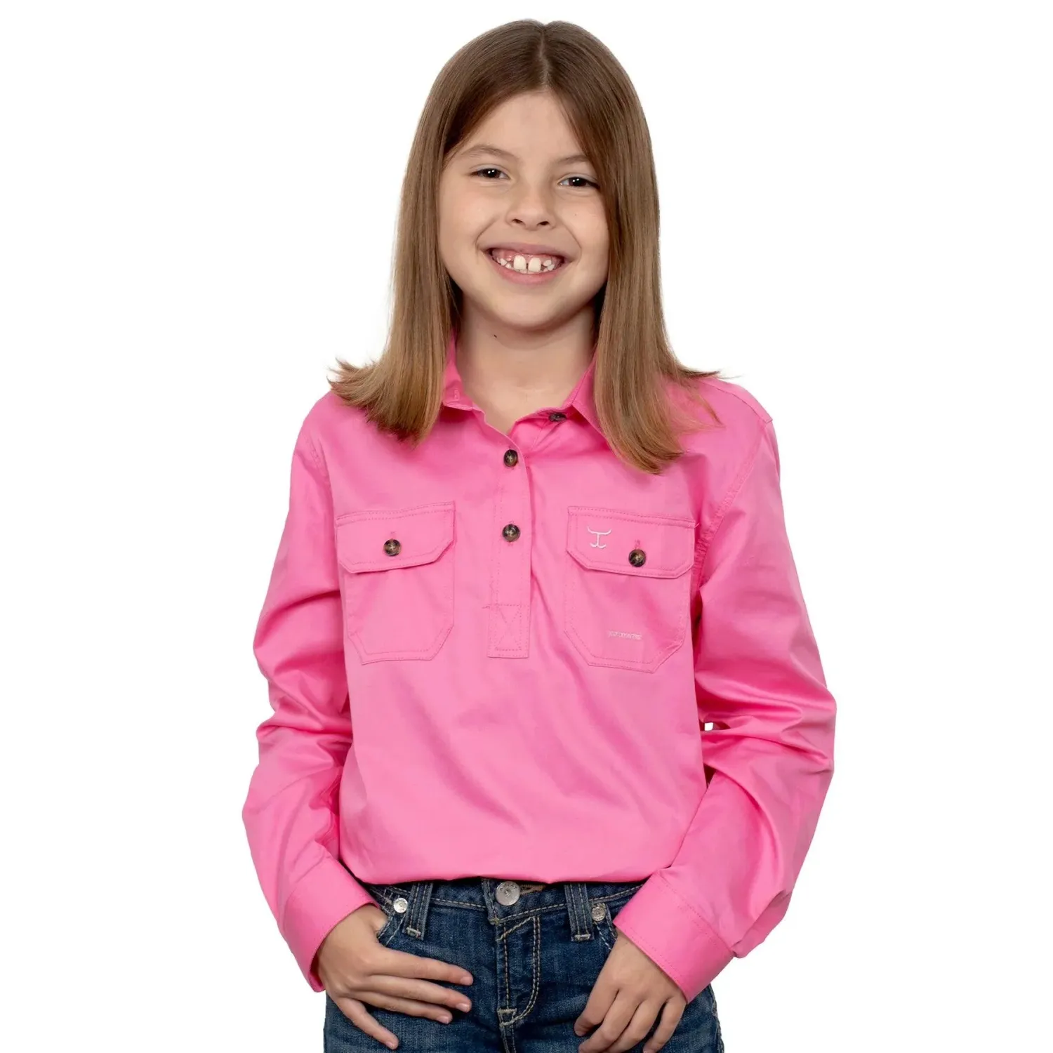 Just Country Kids Girls Kenzie Half Button Long Sleeve Rose Work Shirt, Size: XXS (2-3)