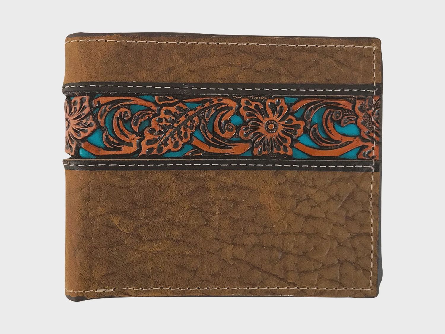 Roper Bi Fold Tooled Turquoise Brown Wallet