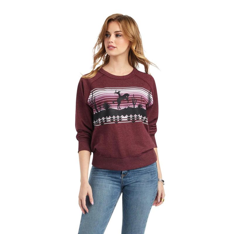 Ariat Ladies Desert Ride Crew Maroon Banner Sweatshirt