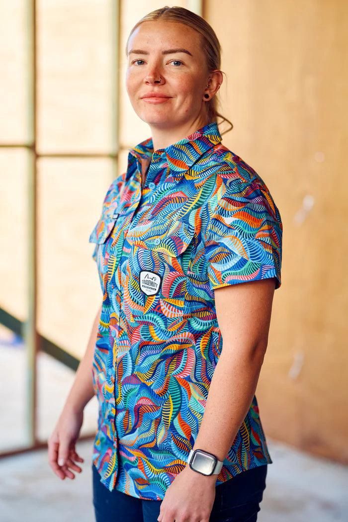 Trademutt Ladies Full Button Short Sleeve Snazzy Work Shirt, Size: 8