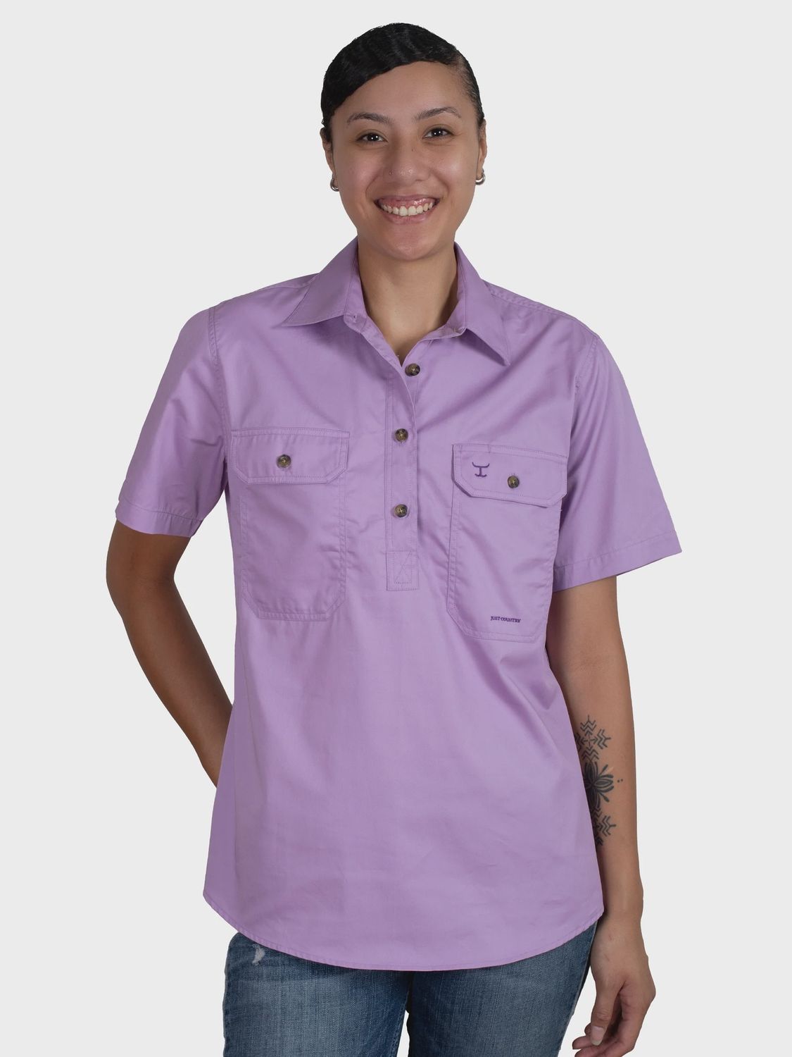 Just Country Ladies Evie Half Button Short Sleeve Orchid Work Shirt, Size: XS (8)