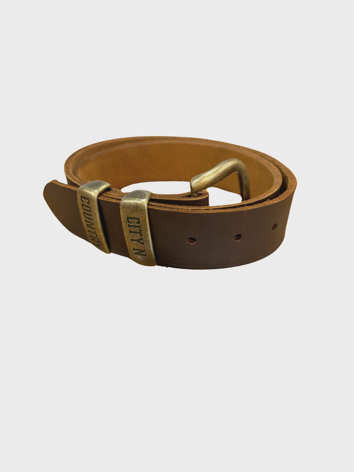 City N Country Australian Made Brown Leather Belt with Bronze Buckle, Size: 32