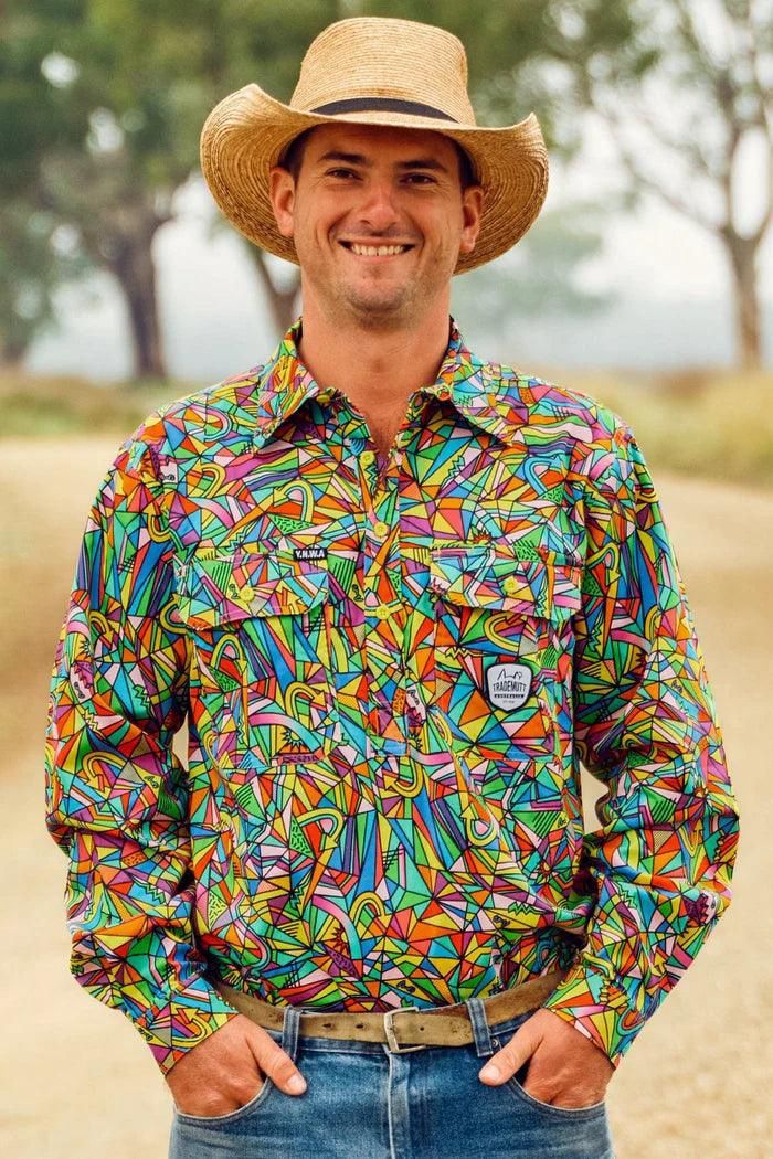Trademutt Mens Half Button Long Sleeve Bonza Work Shirt, Size: XS