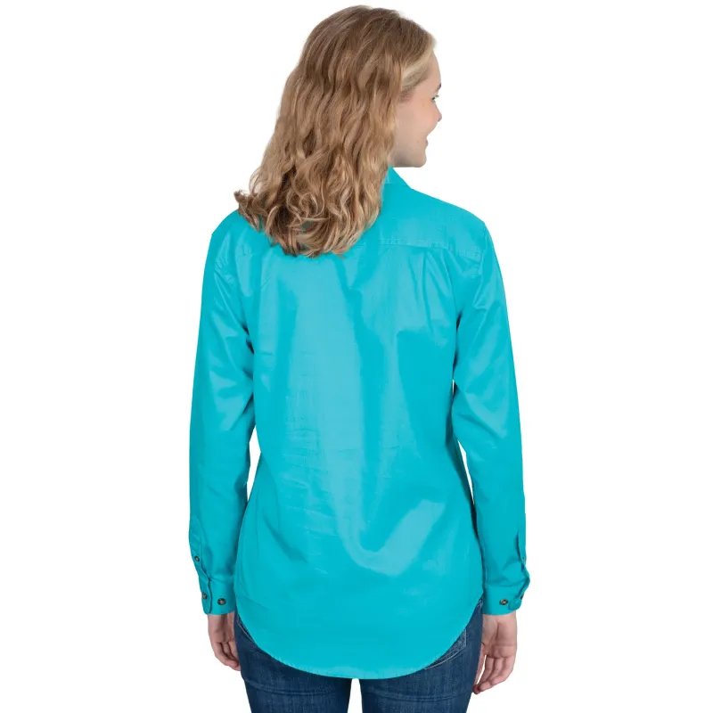 Just Country Ladies Jahna Half Button Long Sleeve Turquoise Work Shirt