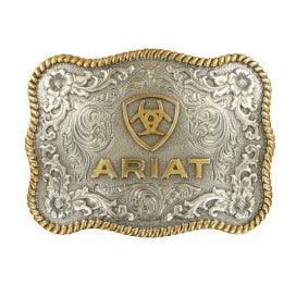 Ariat Logo Filigree Rope Edge Buckle Gold and Silver Buckle