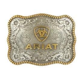 Ariat Logo Filigree Rope Edge Buckle Gold and Silver Buckle