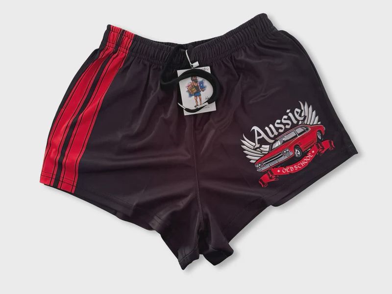 Aussie Footy Shorts Adult Old School Red Footy Short