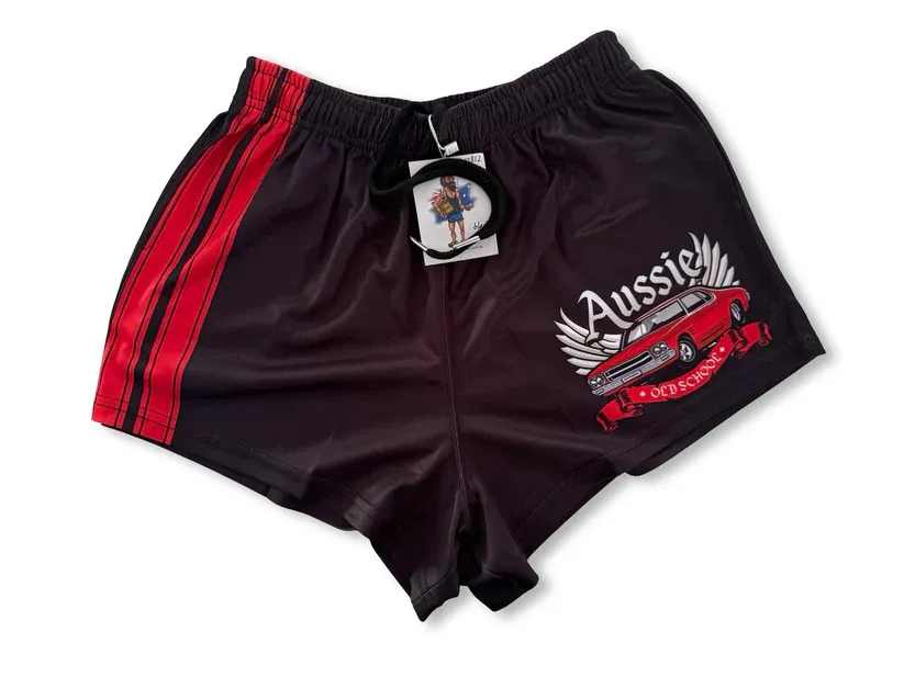 Aussie Footy Shorts Adult Old School Red Footy Short, Size: S