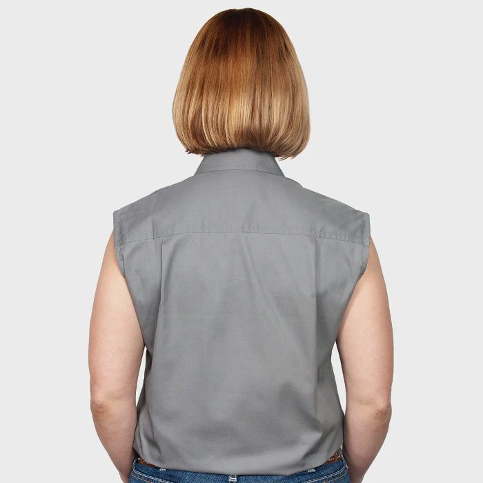 Just Country Ladies Kerry Half Button Sleeveless Steele Grey Work Shirt