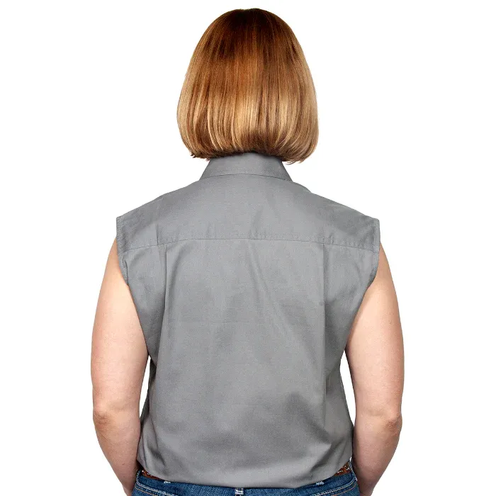 Just Country Ladies Kerry Half Button Sleeveless Steele Grey Work Shirt