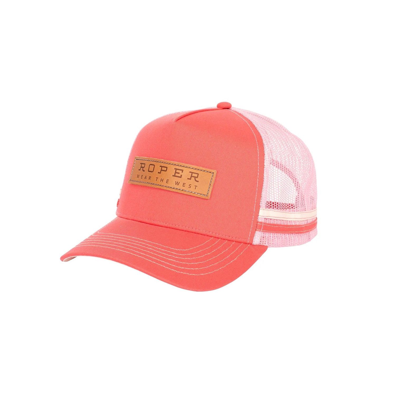 Roper Leather Patch Coral Trucker Cap