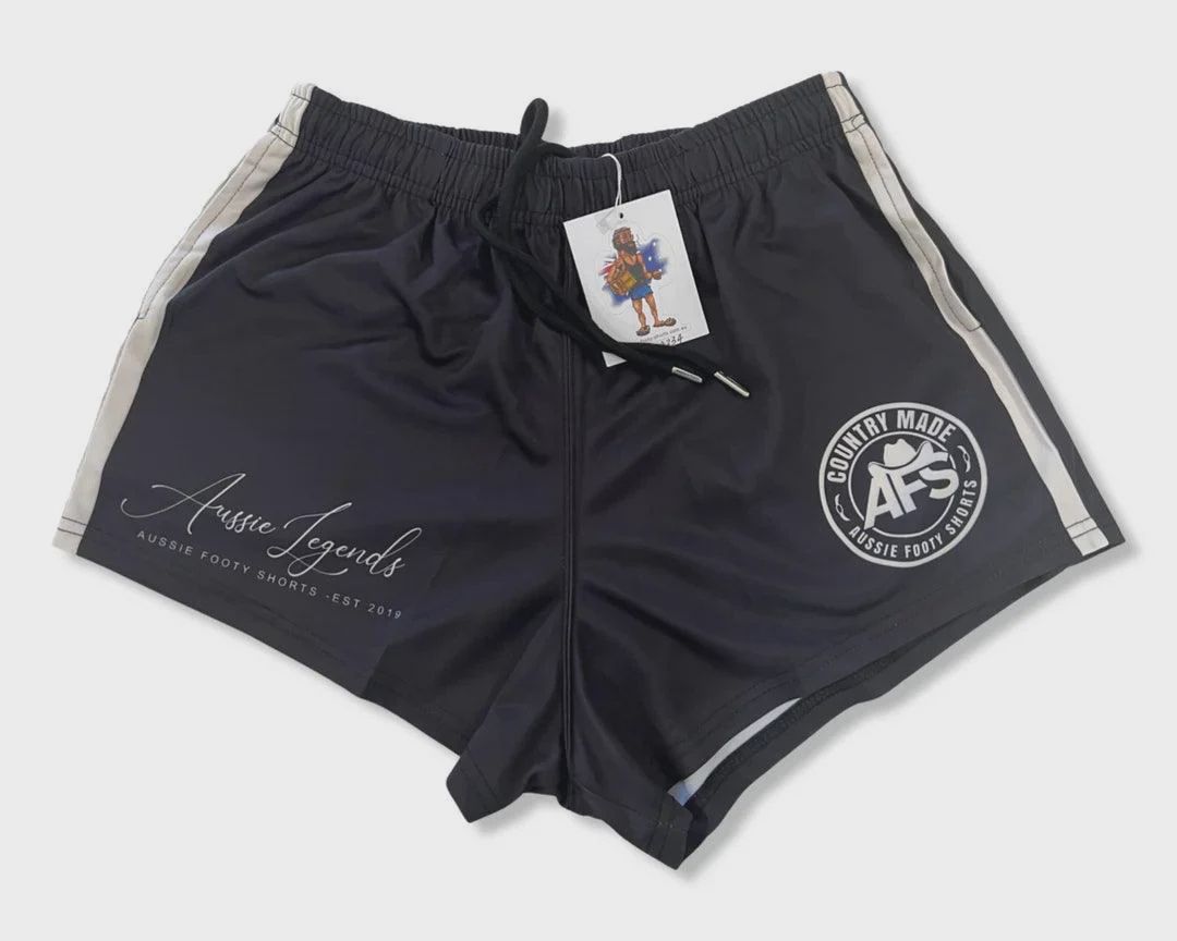 Aussie Footy Shorts Adult Country Made Black And White Footy Short, Size: XS