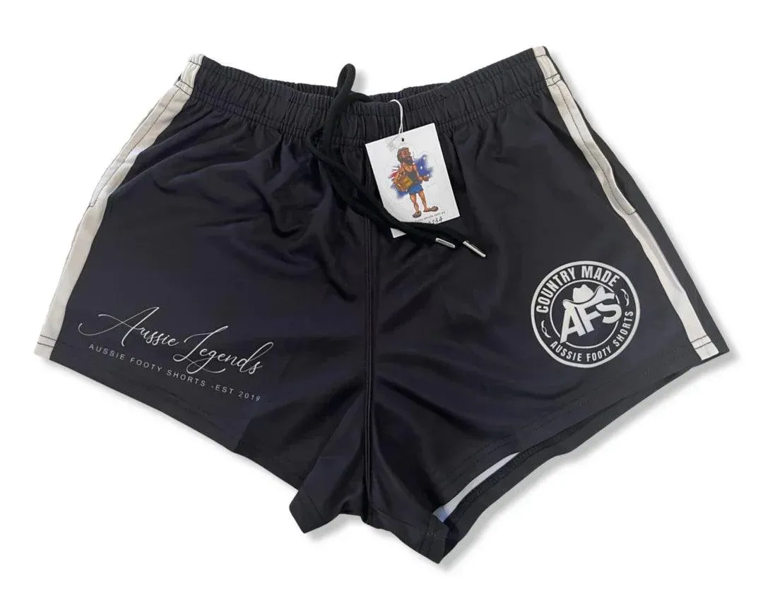 Aussie Footy Shorts Adult Country Made Black And White Footy Short, Size: XS