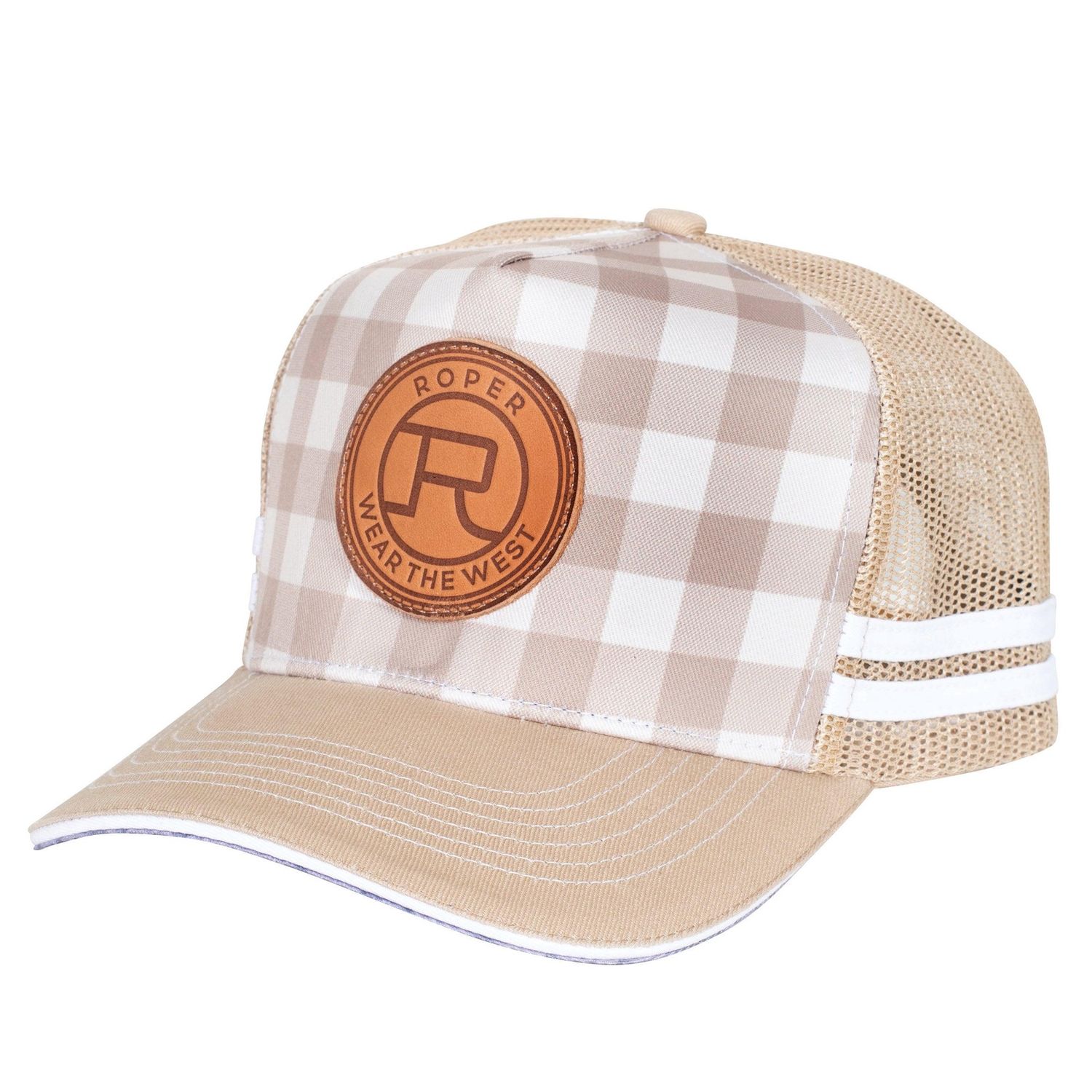 Roper Plaid Fawn and Stone Trucker Cap