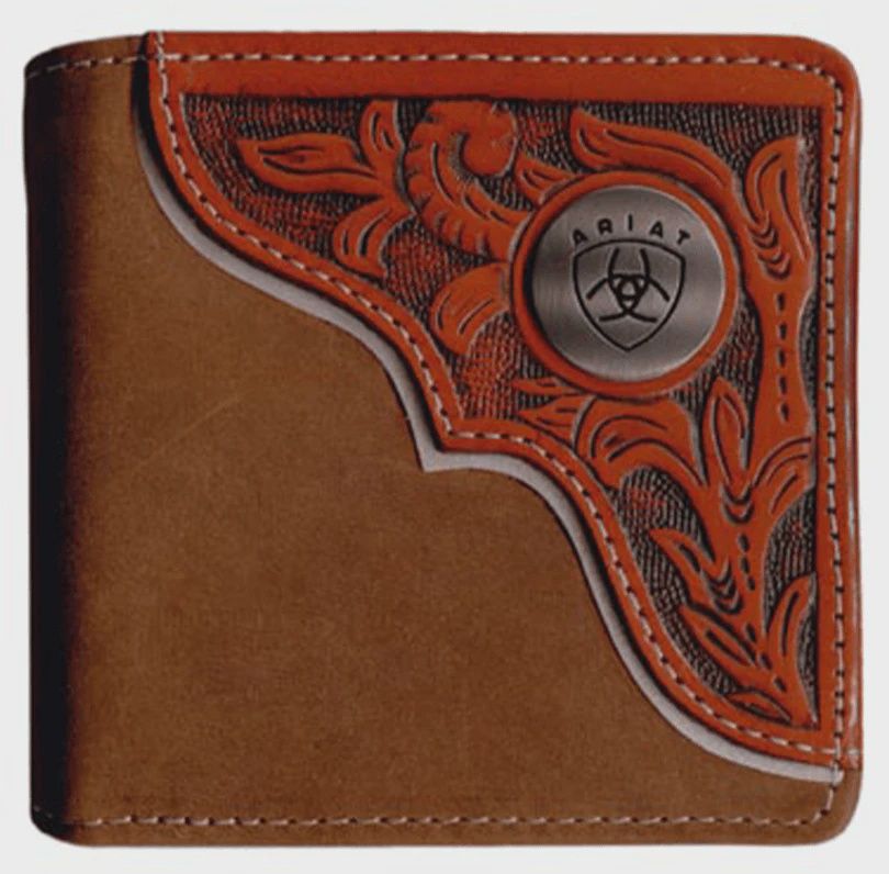 Ariat Bi Fold Tooled Overlay Leather Wallet
