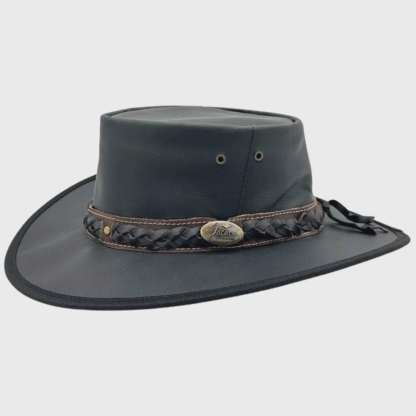 Jacaru Roo Nomad Traveller Black Leather Hat, Accessory size: S