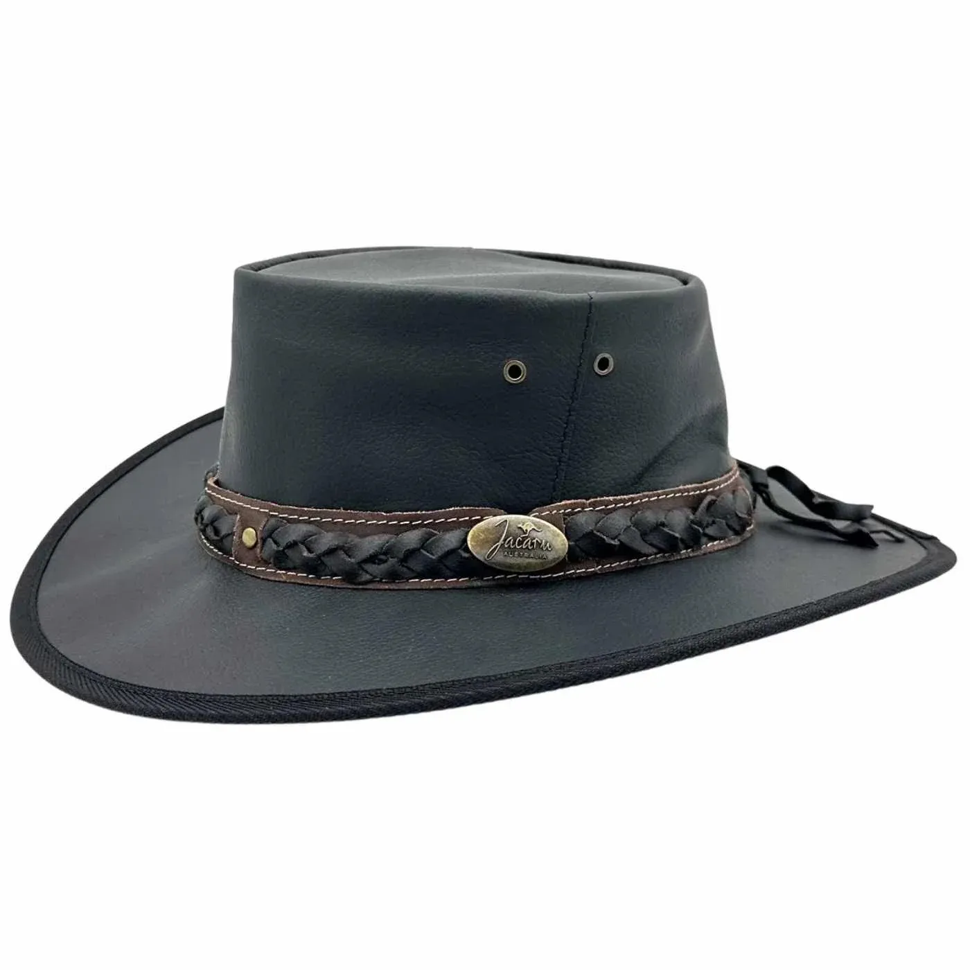 Jacaru Roo Nomad Traveller Black Leather Hat, Accessory size: S