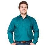 Just Country Mens Cameron Half Button Long Sleeve Forest Green Work Shirt