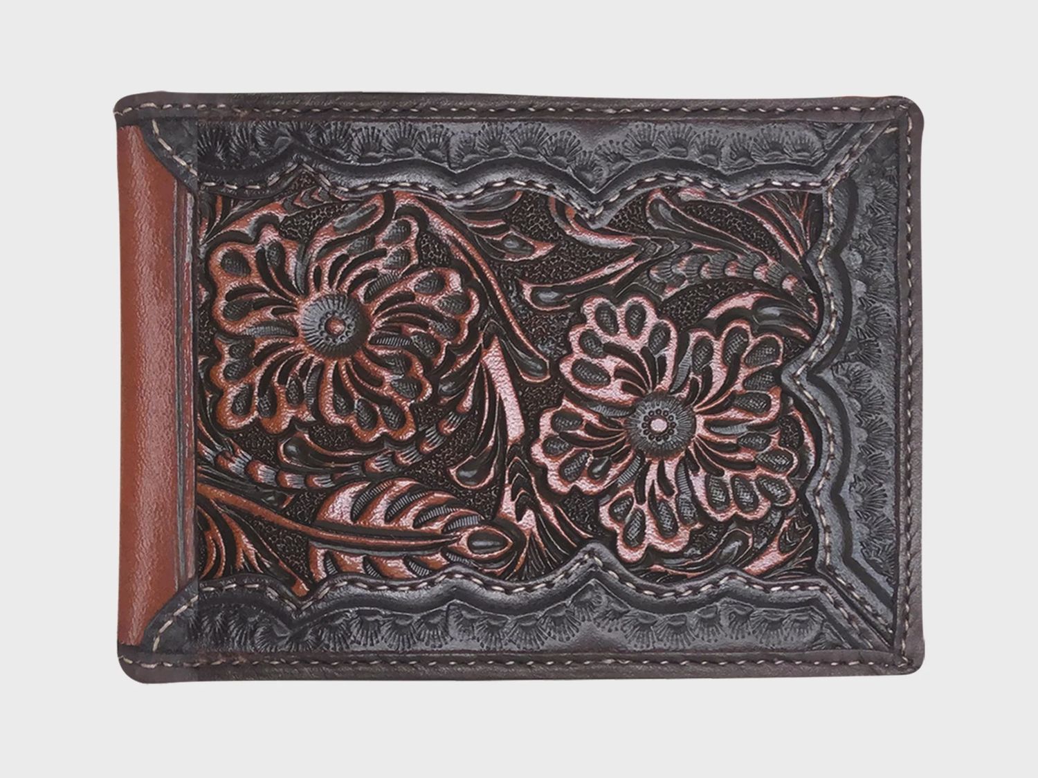 Roper Bi Fold Tooled Leather Black Wallet