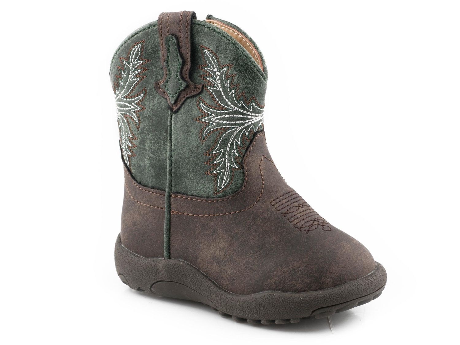 Roper Kids Infant Cowboy Jed Boot Brown and Green Boot, Shoe size: 1