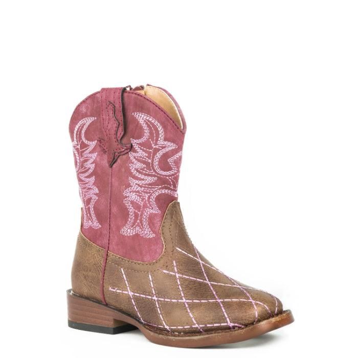 Roper Kids Toddler Crosscut Brown and Raspberry Boot, Shoe size: 5
