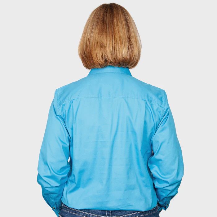 Just Country Ladies Jahna Half Button Long Sleeve Sky Work Shirt