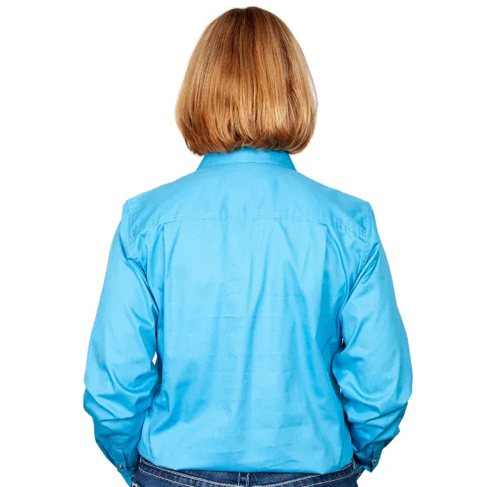 Just Country Ladies Jahna Half Button Long Sleeve Sky Work Shirt