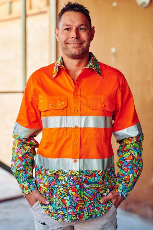 Trademutt Mens Full Button Long Sleeve Hi Vis Orange Bonza Work Shirt