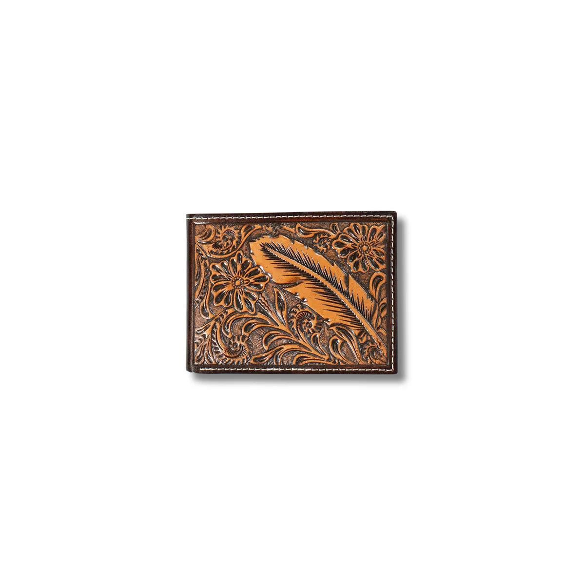 Ariat Bi Fold Tooled Feather Leather Wallet