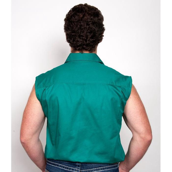 Just Country Mens Jack Half Button Sleeveless Dark Green Work Shirt