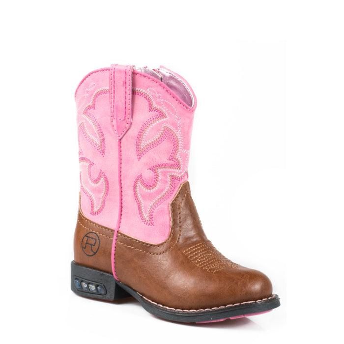 Roper Kids Toddler Lightning Tan and Pink Boot, Shoe size: 5