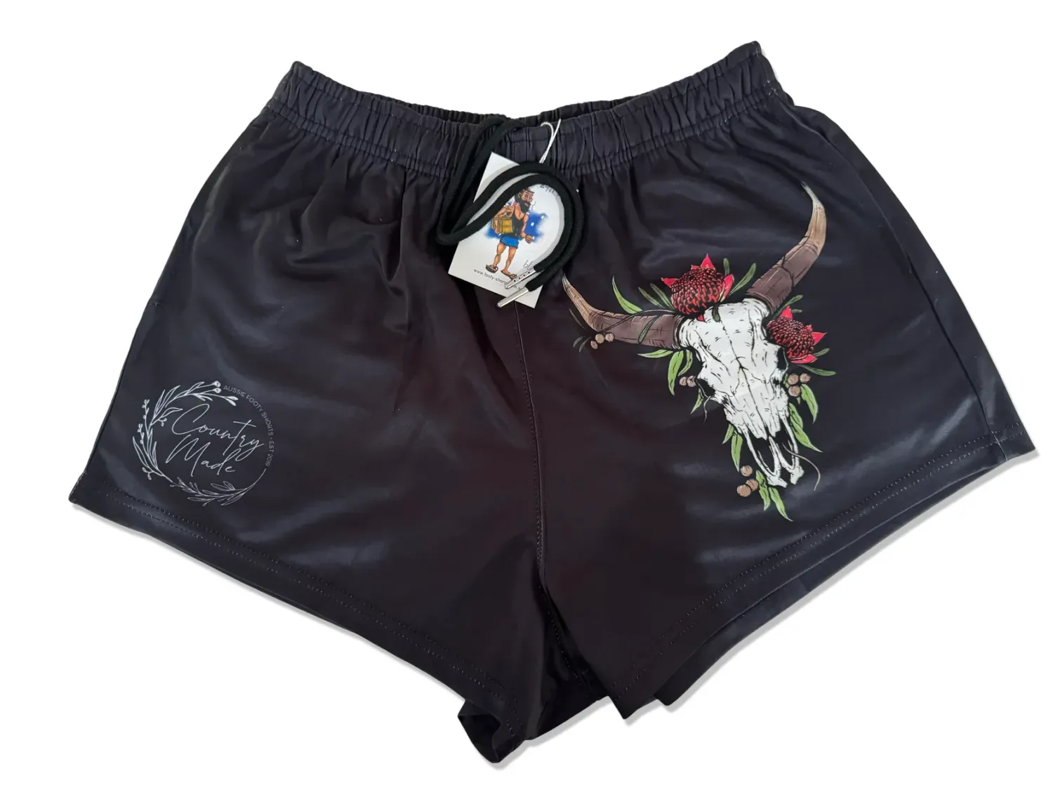 Aussie Footy Shorts Adult Floral Bull Skull Footy Short, Size: XS
