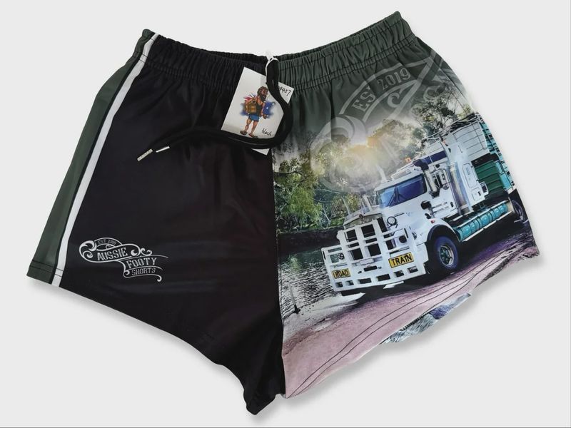 Aussie Footy Shorts Adult Green Truck Footy Short
