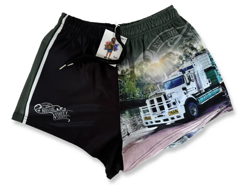 Aussie Footy Shorts Adult Green Truck Footy Short