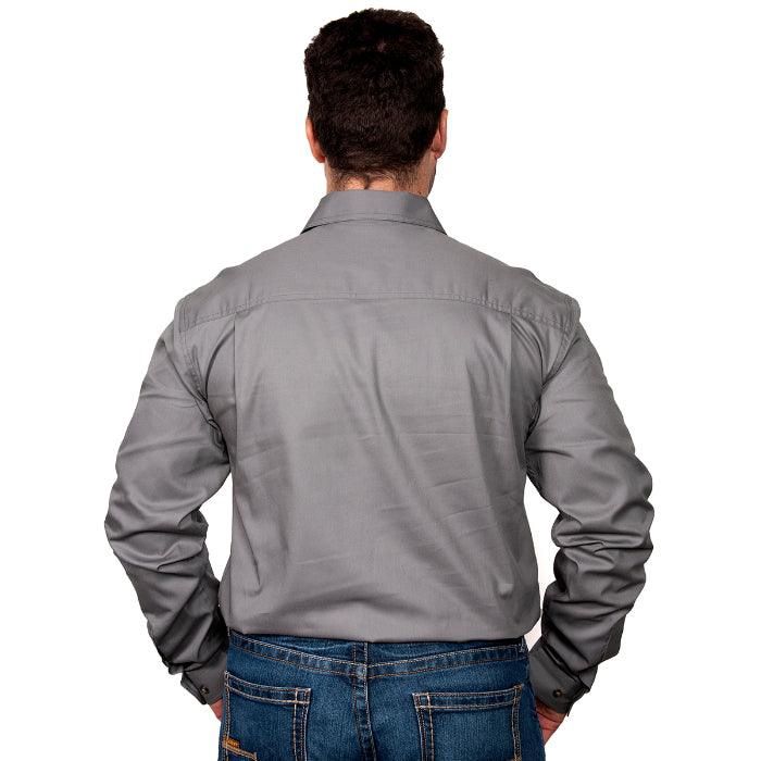 Just Country Mens Cameron Half Button Long Sleeve Steel Grey Work Shirt