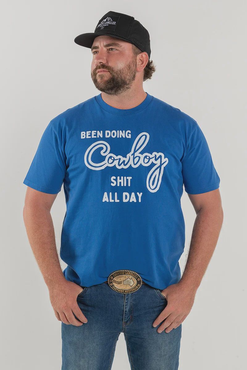 Country Labelled Mens Classic Cowboy All Day Royal Blue T-Shirt, Size: S