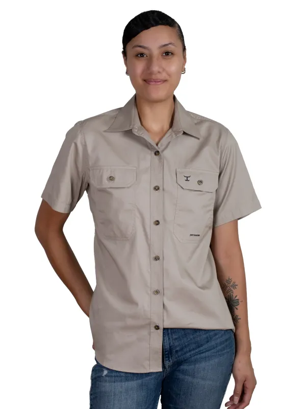 Just Country Ladies Maggie Full Button Short Sleeve Stone Work Shirt
