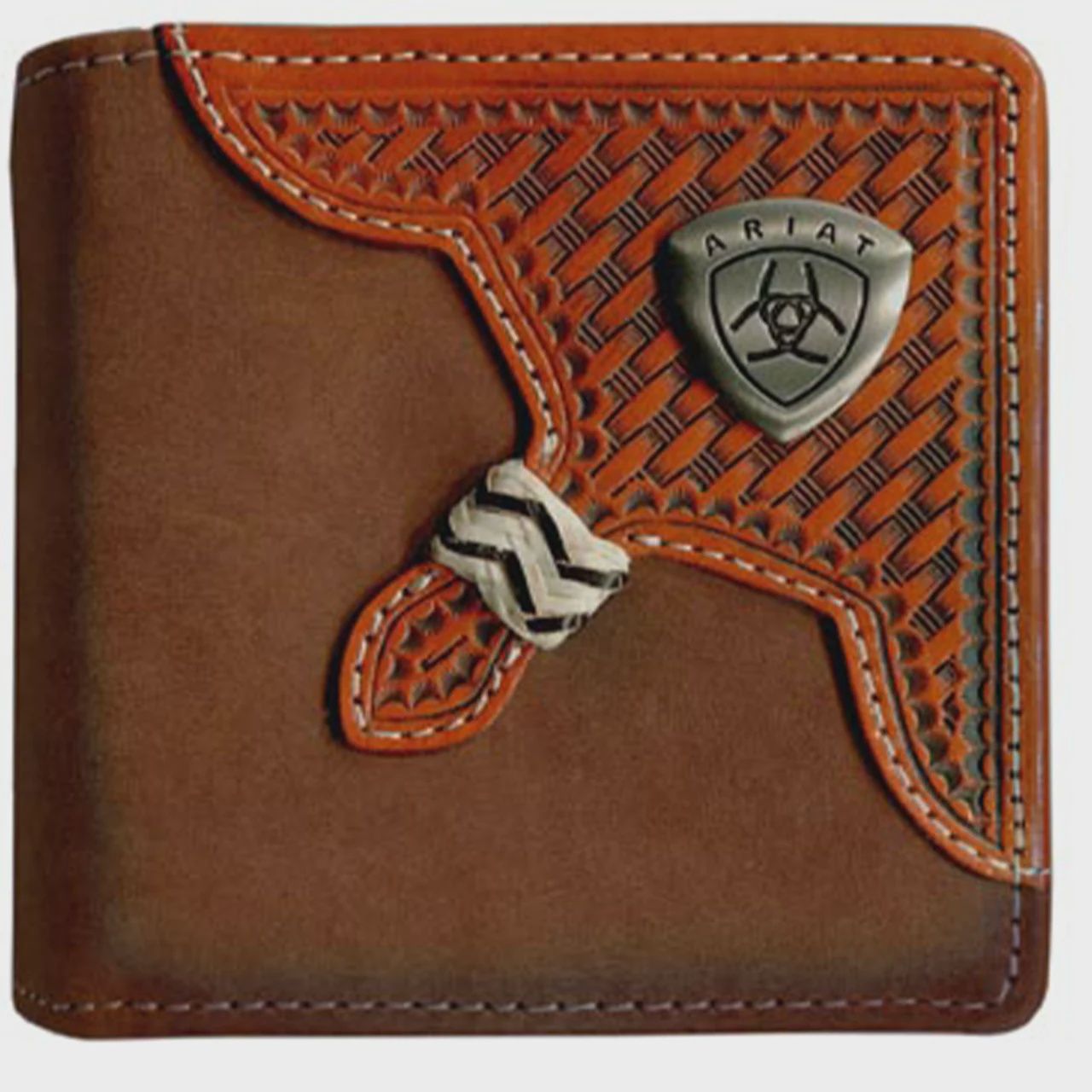 Ariat Bi Fold Basket Weaved Overlay Leather Wallet