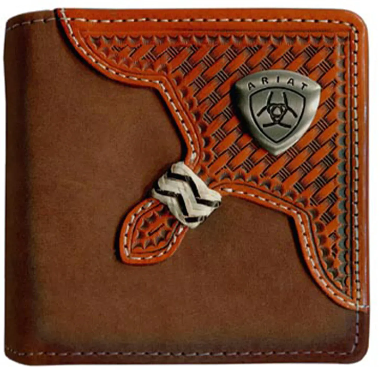 Ariat Bi Fold Basket Weaved Overlay Leather Wallet