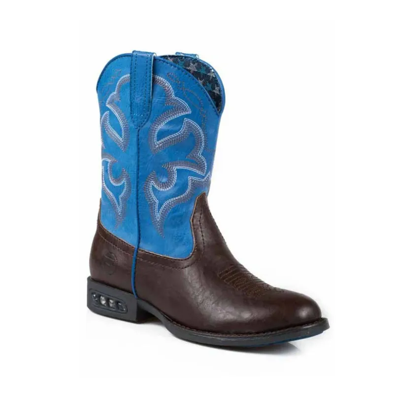Roper Kids Lightning Blue and Brown Boot