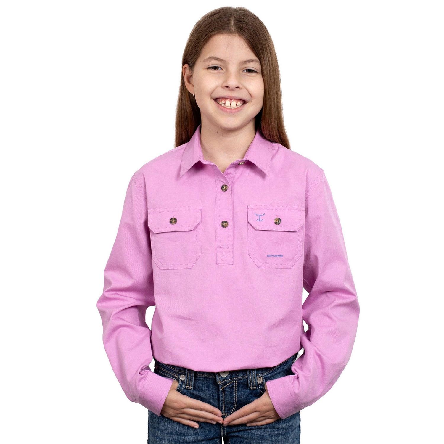 Just Country Kids Girls Kenzie Half Button Long Sleeve Lily Work Shirt, Size: XS (4-5)