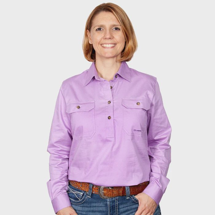 Just Country Ladies Jahna Half Button Long Sleeve Orchid Work Shirt, Size: XS (8)