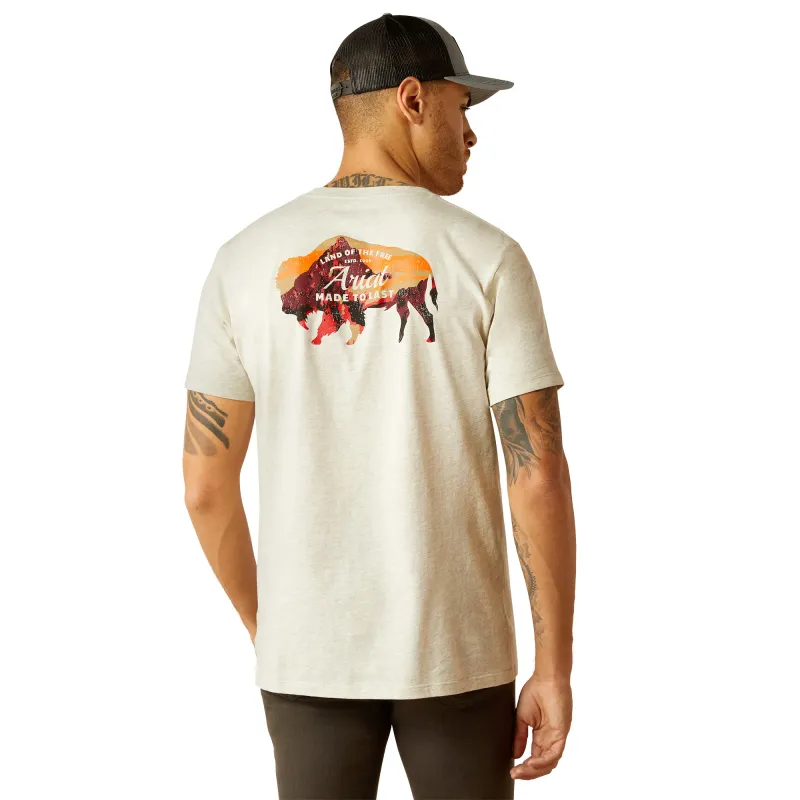 Ariat Menws Bison Landscape Oatmeal Heather T-Shirt