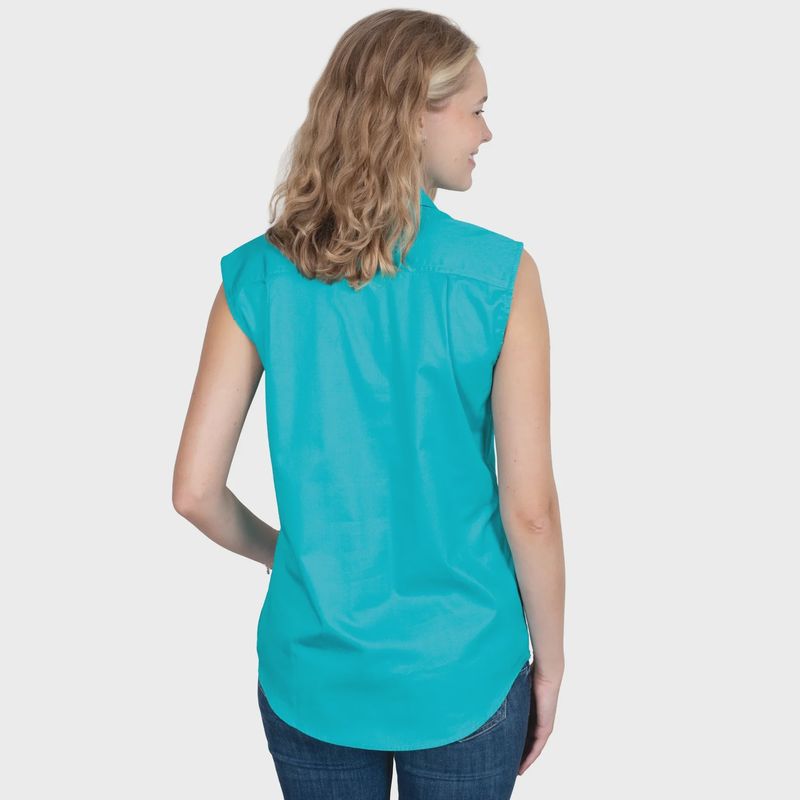 Just Country Ladies Kerry Half Button Sleeveless Turquoise Work Shirt