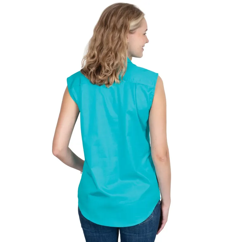 Just Country Ladies Kerry Half Button Sleeveless Turquoise Work Shirt