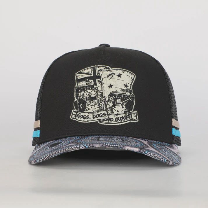 Hogs Dogs And Quads Blue Dot Art Cap
