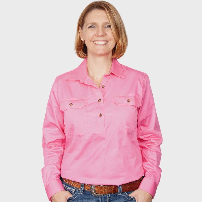 Just Country Ladies Jahna Half Button Long Sleeve Rose Work Shirt, Size: XS (8)