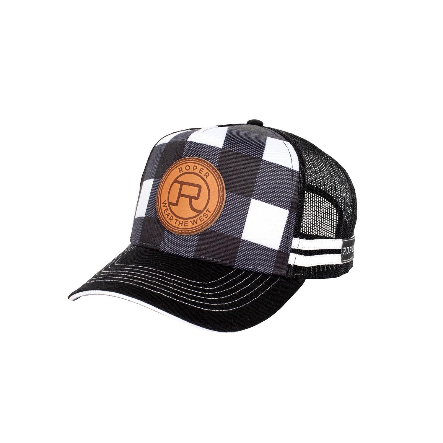 Roper Plaid Black and White Trucker Cap