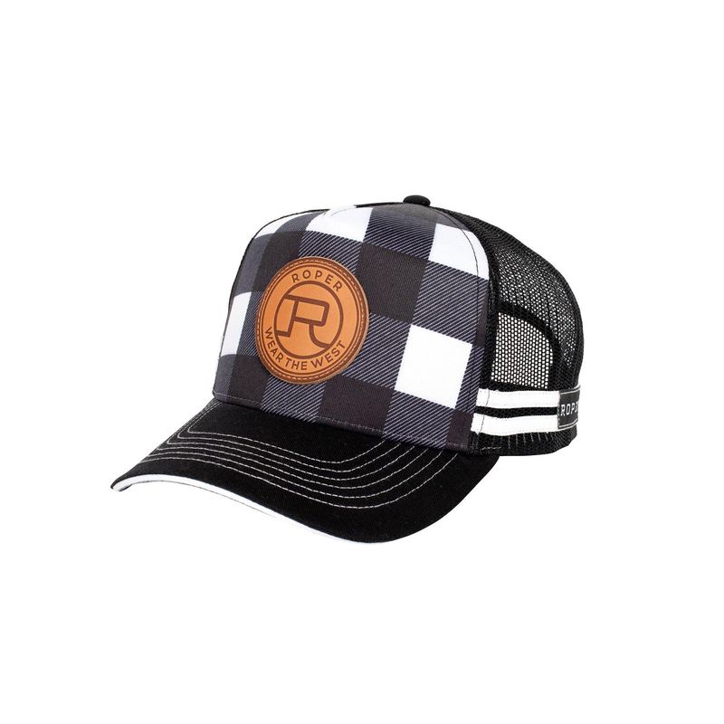 Roper Plaid Black and White Trucker Cap