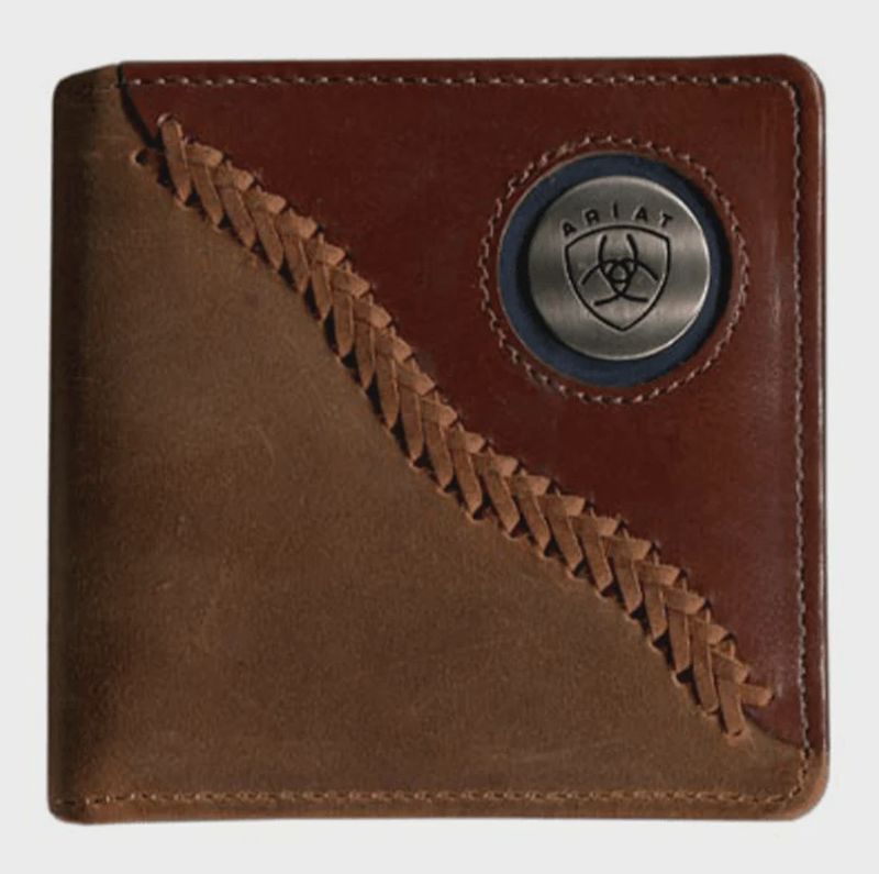 Ariat Bi Fold Two Toned Stitch Brown Leather Wallet